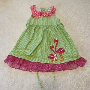 Green and Pink Dress with Flamingo Accent
